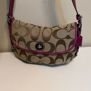 Coach Tan and Pink Signature Shoulder Bag